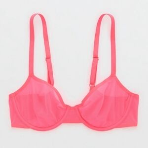 NWOT Aerie Smoothez Unlined Mesh Balconette Bra Neon Pink Size 38DD